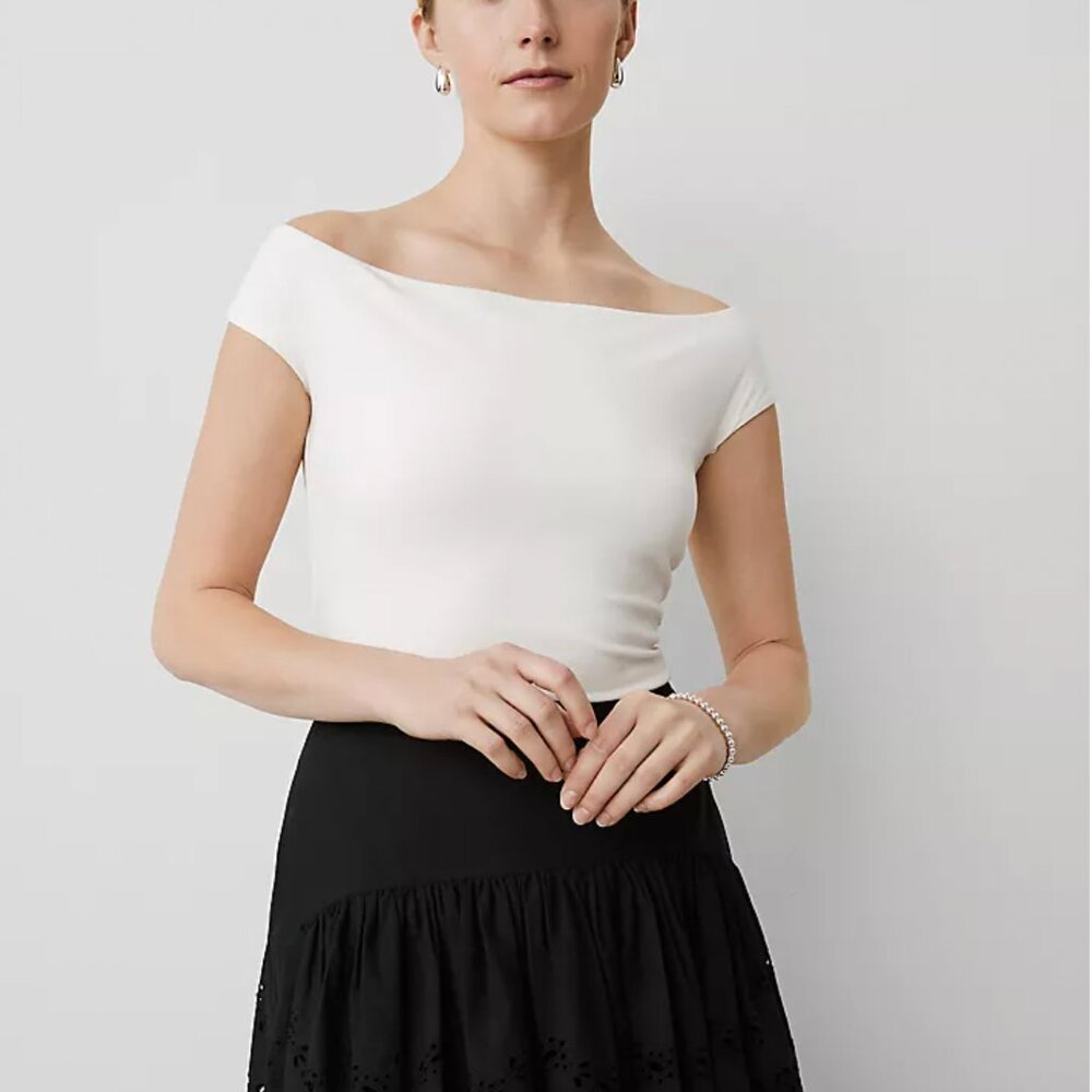 Effortless! Off-the-Shoulder Knit Top — Soft Cotton Blend